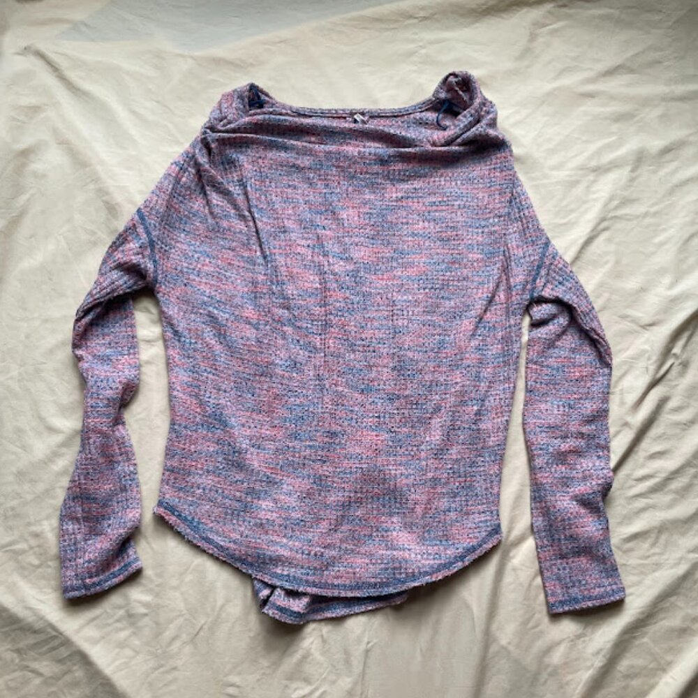Free People | Waffle Knit Long Sleeve Top | Pink/Blue | Size M | Used
